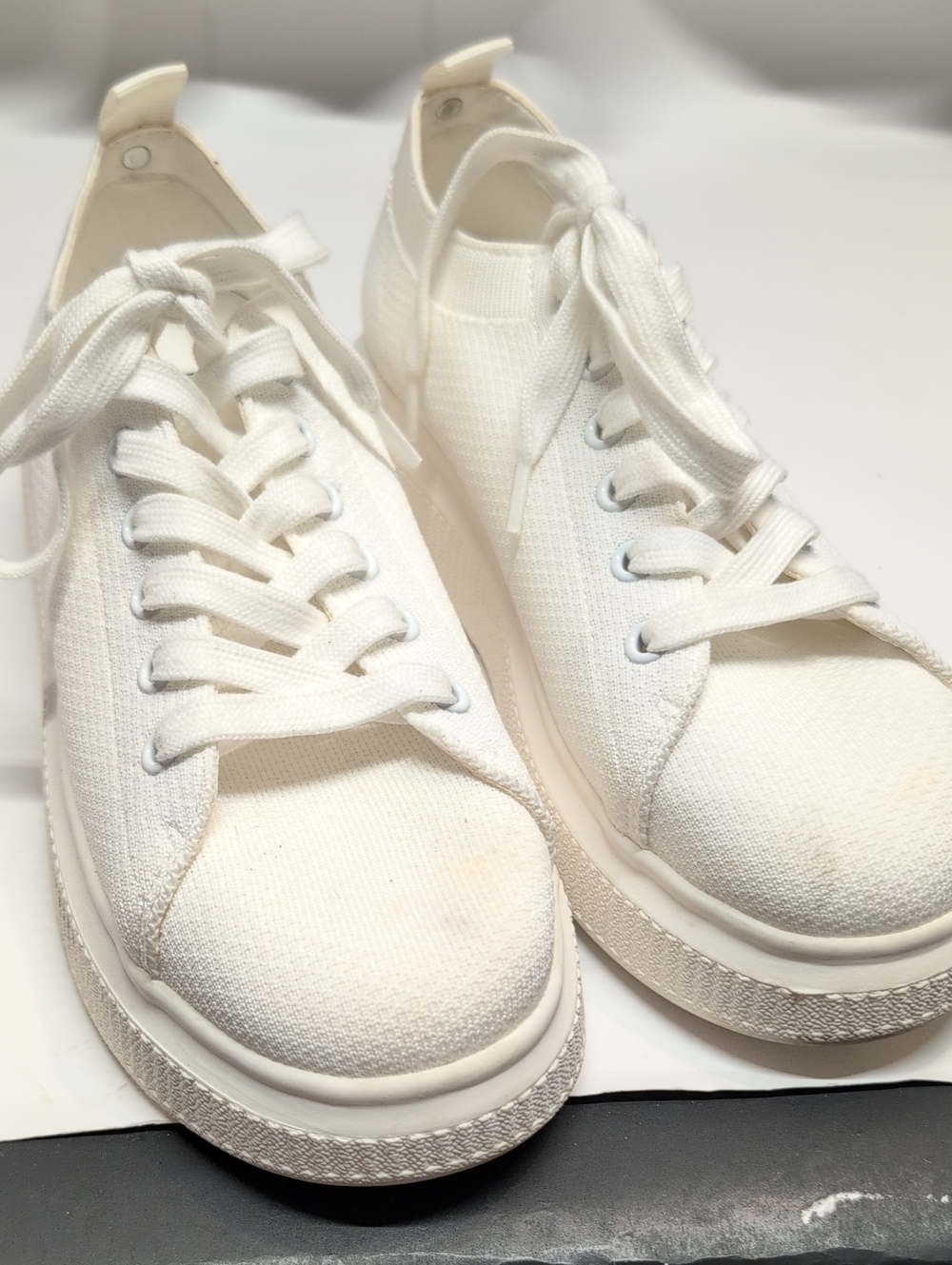 Women's White Canvas Lace-Up Sneakers